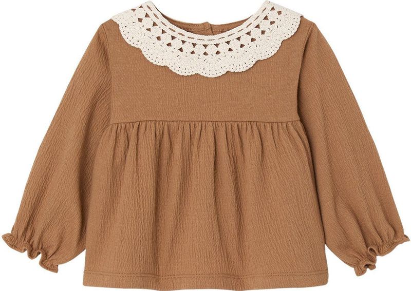 T-shirt - Karamel - Gekreukte Jersey - Baby - Gehaakte Kraag