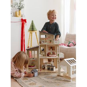 ROBOTIME Boheems poppenhuis van hout, 3 verdiepingen tellend speelhuis met verstelbare tent en schuifdeuren, rijke accessoires, fantasierijk cadeau voor kinderen vanaf 3 jaar