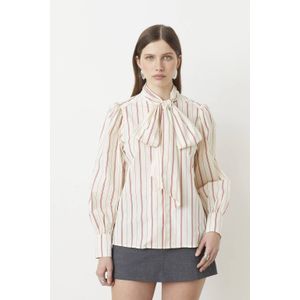 Gestreepte blouse met lavallièrekraag, LIPS SUNCOO. Katoen materiaal. Maten 0(XS). Rood kleur