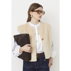 Suncoo - Gilet - Beige - Mouwloos - 100% Polyester Imitatiebont