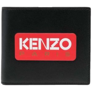 Kenzo, Zwarte Leren Logo Portemonnee Zwart, Heren, Maat:ONE Size