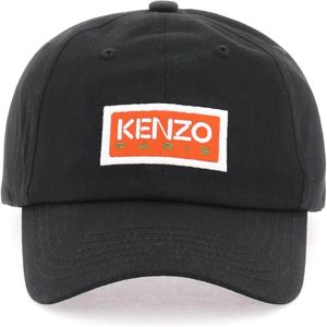 Kenzo, Accessoires, Heren, Zwart, ONE Size, Katoen, Logo Baseball Cap met Geborduurde Oogjes