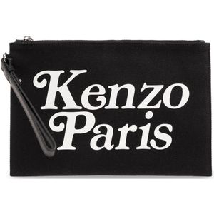 Kenzo, Tassen, Heren, Zwart, ONE Size, Katoen, Zwarte katoenen tas met logo print