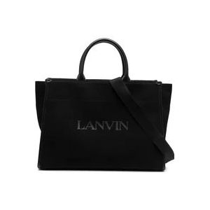 Lanvin Canvas Shopper Tas met Leren Detail , Black , Dames , Maat: ONE Size