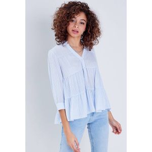 Cache Cache - Gestreepte Blouse - Blauw - V-hals - Halflange Mouwen