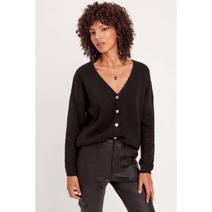 Cache Cache - Gebreid Vest - Zwart - V-hals - Lange Mouwen