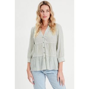 Cache Cache - Blouse - Grijsgroen - V-hals - Halflange Mouwen