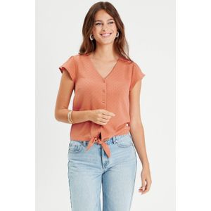 Cache Cache - Blouse - Zalm - Korte Mouwen - V-hals - Polyester