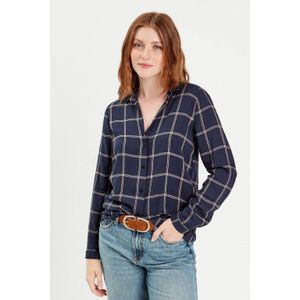 Cache Cache - Geruite Blouse - Donkerblauw/Ecru - Viscosemix - Lange Mouwen