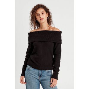 Cache Cache - Gebreide Trui - Zwart - Off-Shoulder Kraag