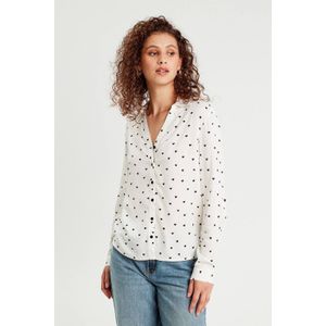 Cache Cache - Blouse - Wit - 100% Viscose - Lange Mouwen - Polo Kraag