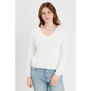 Cache Cache - Gebreide Trui - Ecru - Halterkraag - Rechte Mouwen