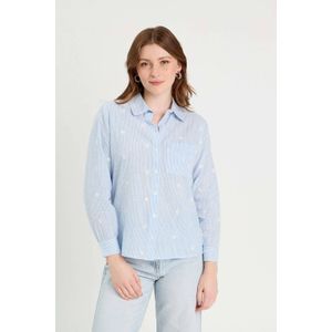 Cache Cache - Blouse - Lichtblauw - 100% Katoen - Lange Mouwen