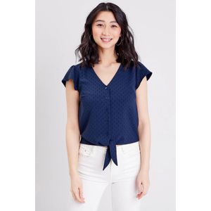 Cache Cache - Blouse - Donkerblauw - Korte Mouwen - Knoopsluiting - V-hals