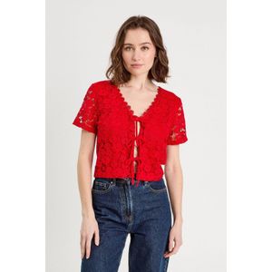 Cache Cache - Kanten Top - Rood - Korte Mouwen - V-hals