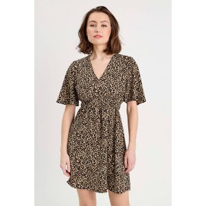 Cache Cache - Korte Jurk - Bruin - V-hals - Korte Mouwen - Elastische Tailleband