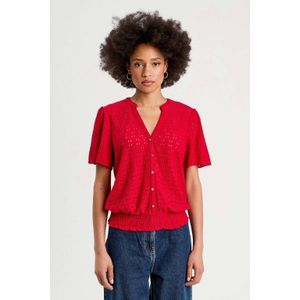 Cache Cache - Top - Rood - Korte Mouwen - V-hals - Broderie