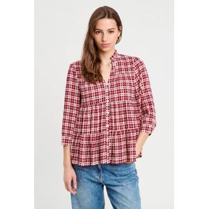 Cache Cache - Blouse - Donkerrood/Ecru - Pofmouwen - V-hals