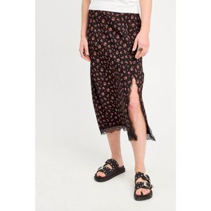 Cache Cache - Midi Rok - Zwart - Polyester - Met Kant en Split