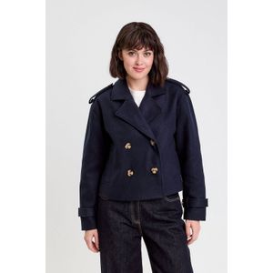 Cache Cache - Manteljas - Donkerblauw - Double Breasted Sluiting - Geschikt voor Herfst en Winter