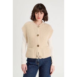 Cache Cache - Gebreid Vest - Ecru - Mouwloos - Knoopsluiting