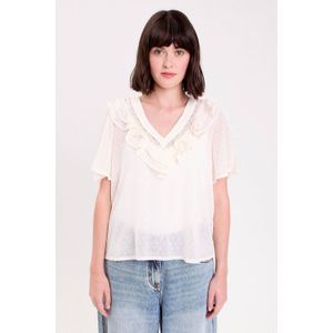 Cache Cache - Top - Ecru - Driekwart Mouwen - V-hals