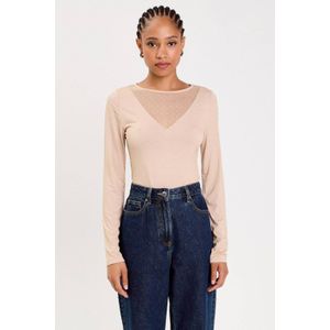 Cache Cache - Body - Beige - Lange Mouwen - Inzet van Mesh bij de Hals