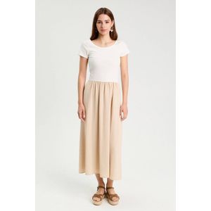 Cache Cache - Midi Jurk - Beige - Katoen - Korte Mouwen