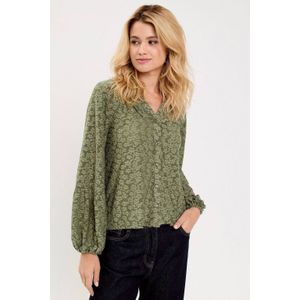 Cache Cache - Blouse - Groen - Lange Ballonmouwen - Knoopsluiting