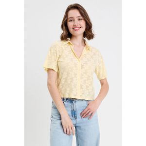 Cache Cache - Blouse - Lichtgeel - Korte Mouwen - Polo Kraag
