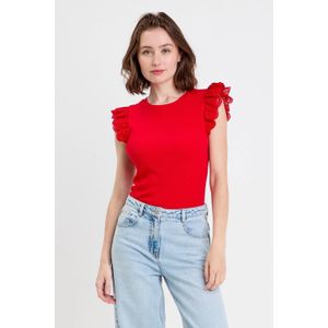 Cache Cache - Mouwloze Top - Rood - Broderie