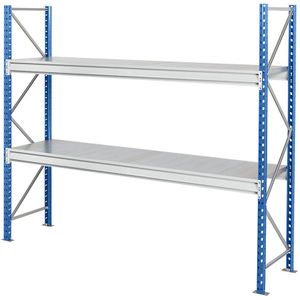 Manorga Zwaarlast-grootvakstelling met stalen legbordpanelen, framekleur blauw, h x b x d = 1996 x 2410 x 800 mm, basisstelling