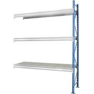 Manorga Zwaarlast-grootvakstelling met stalen legbordpanelen, framekleur blauw, h x b x d = 2496 x 2780 x 800 mm, aanbouwstelling