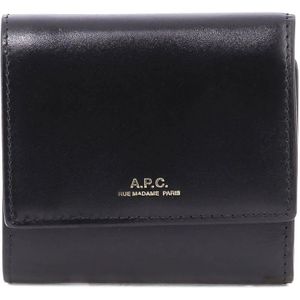 A.p.c., Zwarte portemonnee met drukknoopsluiting en kaartsleuf Zwart, Dames, Maat:ONE Size