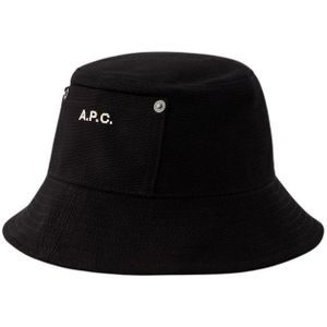 A.p.c., Zwarte Katoenen Bucket Hat Zwart, Heren, Maat:56 CM