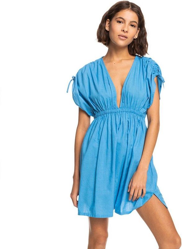 Roxy - Local Friends - Mini-jurk - Blauw - Katoen-Viscose, Verstelbare Bandjes, V-hals