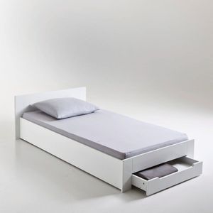 1 persoonsbed, met bedbodem en lade, Crawley LA REDOUTE INTERIEURS. Donker hout materiaal. Maten 90 x 190 cm. Wit kleur