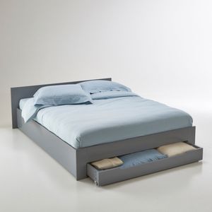 2-personenbed met beddenbodem en lade, Crawley LA REDOUTE INTERIEURS. Licht hout materiaal. Maten 140 x 190 cm. Grijs kleur