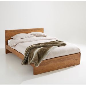 Bed in geborsteld massief grenen, Lunja LA REDOUTE INTERIEURS. Donker hout materiaal. Maten 160 x 200 cm. Beige kleur