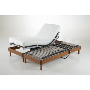 Elektrisch bed met houten lattenbodem en poten LA REDOUTE INTERIEURS. Multiplex materiaal. Maten 90 x 190 cm. Kastanje kleur