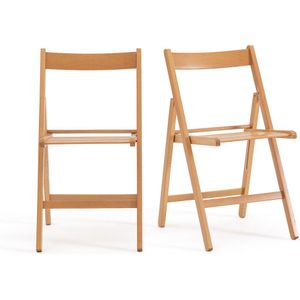 Set van 2 plooibare stoelen, massief beukenhout, Yann SO'HOME. Hout materiaal. Maten één maat. Beige kleur