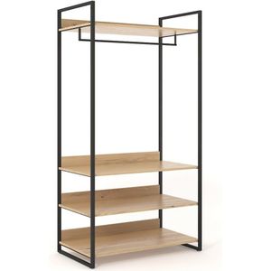 HIBA - Module - Zwart - Hout/Metaal - 3 Legplanken en 1 Hangstaaf