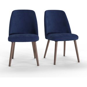 Set van 2 stoelen in fluweel en notenhout, Watford LA REDOUTE INTERIEURS. Stof materiaal. Maten één maat. Blauw kleur