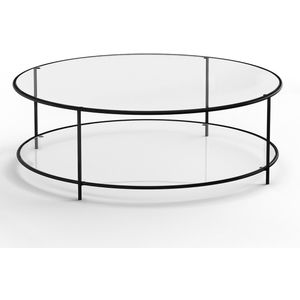 Sybil - Ronde Salontafel - Zwart - Geharde Glas - Dubbel Tafelblad