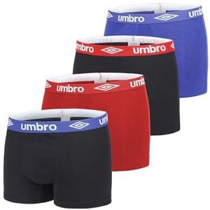 UMBRO Boxershorts voor heren, 100% katoen, 4 stuks, zwart, blauw, rood, maat M, Klasse, M