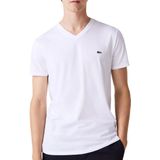 Lacoste - TH6710 - T-Shirt - Wit - 100% Katoen - V-hals - Aansluitende Pasvorm