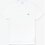 Lacoste - TH6710 - T-Shirt - Wit - 100% Katoen - V-hals - Aansluitende Pasvorm