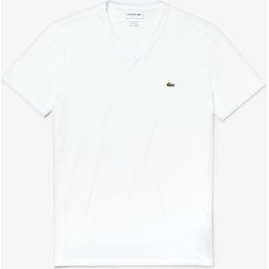 Lacoste - TH6710 - T-Shirt - Wit - 100% Katoen - V-hals - Aansluitende Pasvorm