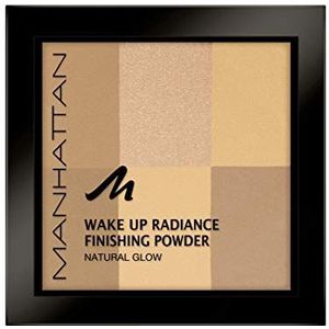 Manhattan Wake Up Radiance Finishing Powder, in de kleur 002 Honey, voor een natuurlijke gloed op de huid, verkrijgbaar in 2 kleuren