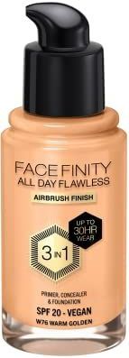 Max Factor - Facefinity All Day Flawless - Foundation - W76 Warm Golden - 30ml, Vegan, SPF20